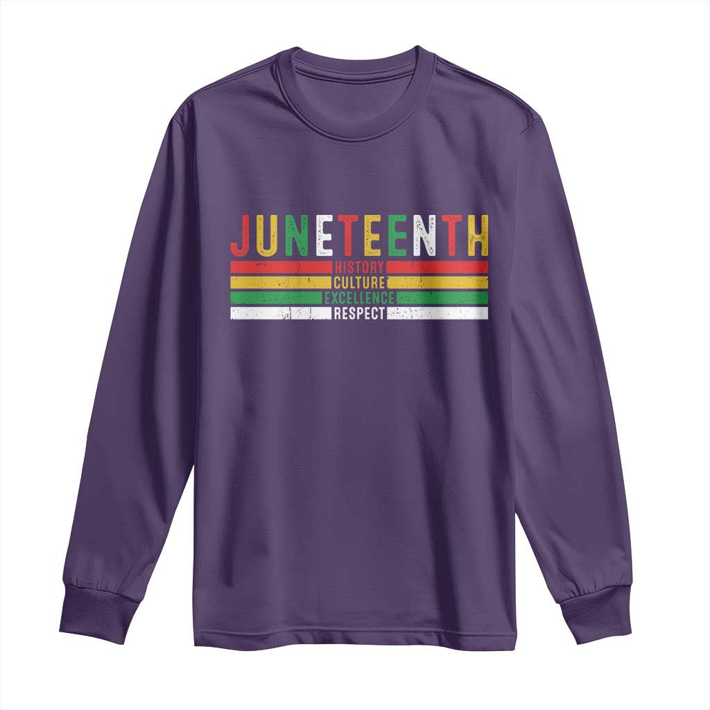 Juneteenth Long Sleeve Shirt Black History Culture Excellence Respect Retro Vintage TS10 Purple Print Your Wear