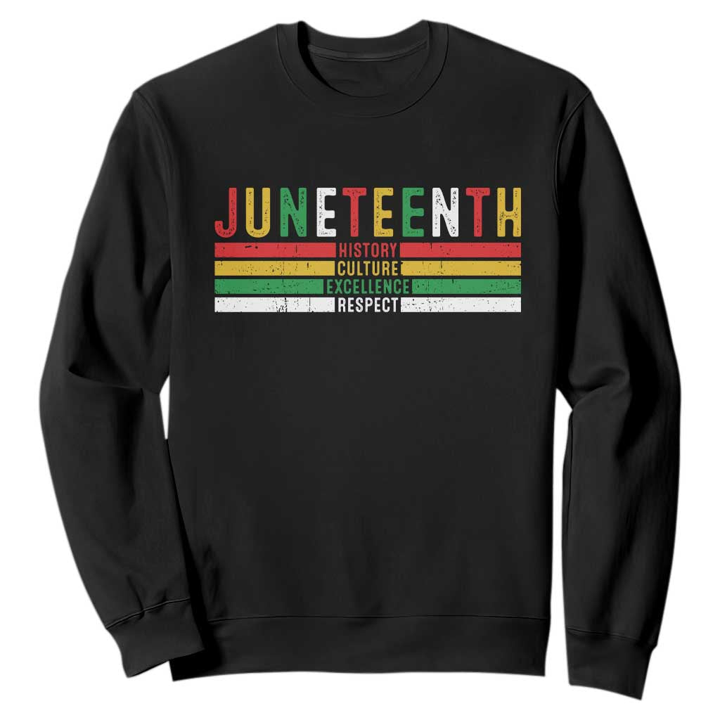 Juneteenth Sweatshirt Black History Culture Excellence Respect Retro Vintage TS10 Black Print Your Wear