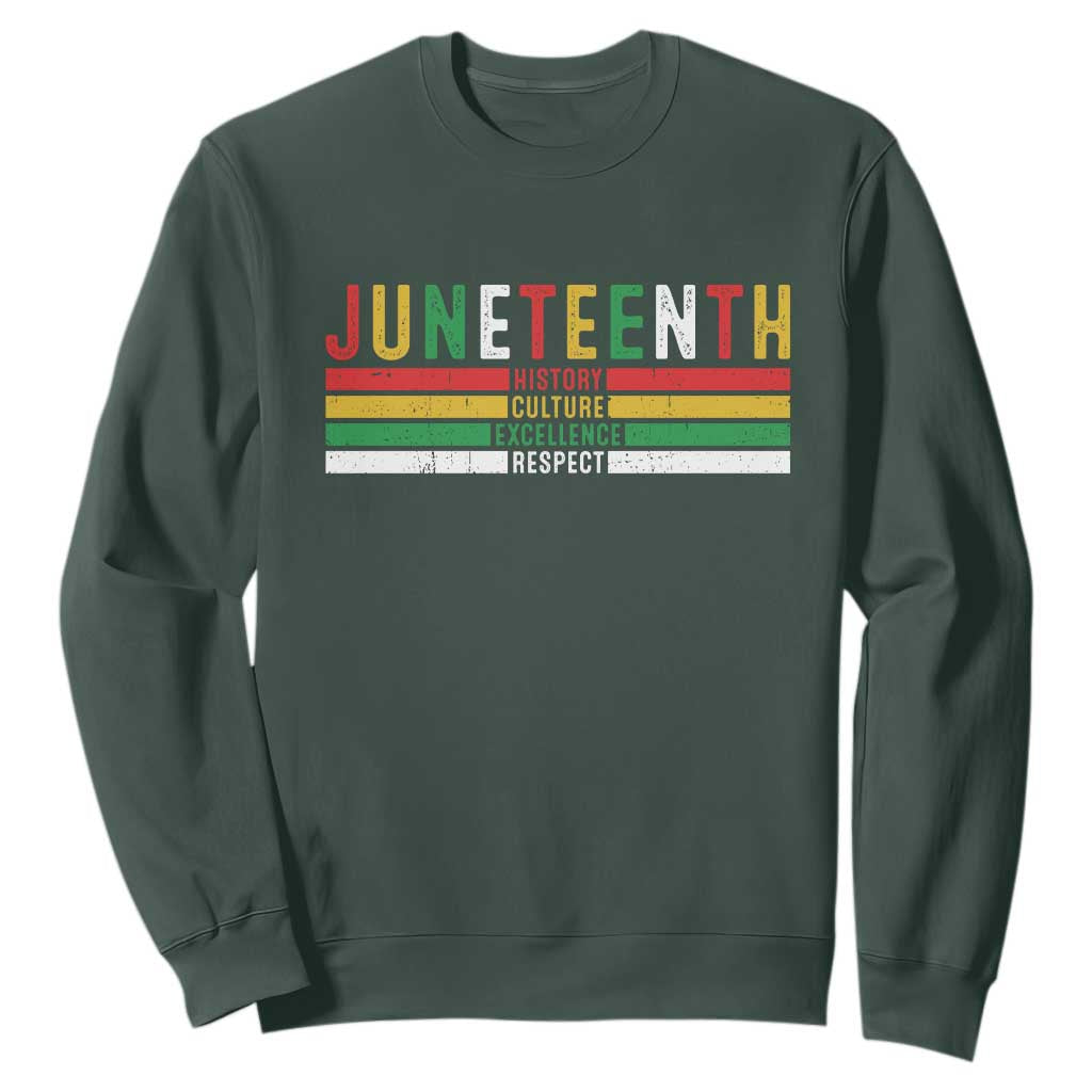 Juneteenth Sweatshirt Black History Culture Excellence Respect Retro Vintage TS10 Dark Forest Green Print Your Wear