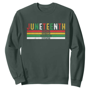 Juneteenth Sweatshirt Black History Culture Excellence Respect Retro Vintage TS10 Dark Forest Green Print Your Wear