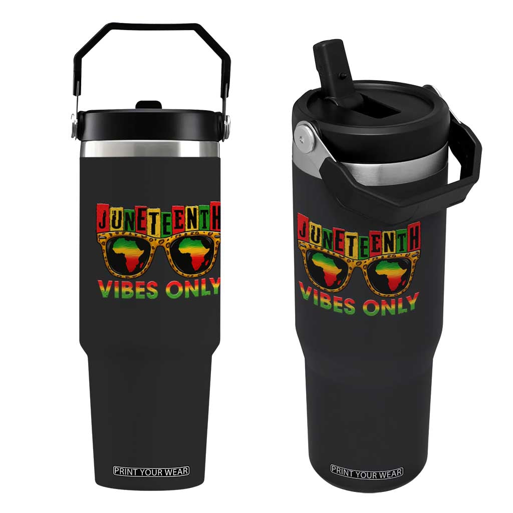 Juneteenth Vibes Only Flip Straw Tumbler Afro Pride Sunglasses Black History Celebration TS02 One Size: 30 oz Black Print Your Wear
