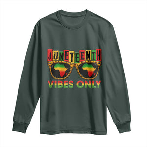 Juneteenth Vibes Only Long Sleeve Shirt Afro Pride Sunglasses Black History Celebration TS02 Dark Forest Green Print Your Wear