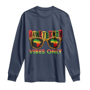 Juneteenth Vibes Only Long Sleeve Shirt Afro Pride Sunglasses Black History Celebration TS02 Navy Print Your Wear