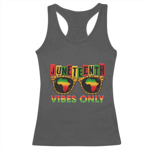 Juneteenth Vibes Only Racerback Tank Top Afro Pride Sunglasses Black History Celebration TS02 Dark Heather Print Your Wear