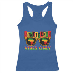 Juneteenth Vibes Only Racerback Tank Top Afro Pride Sunglasses Black History Celebration TS02 Royal Blue Print Your Wear