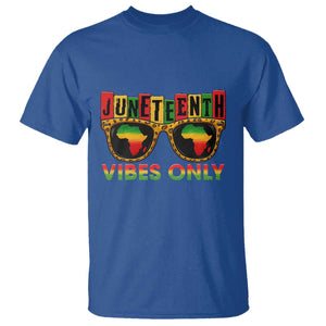 Juneteenth Vibes Only T Shirt Afro Pride Sunglasses Black History Celebration TS02 Royal Blue Print Your Wear