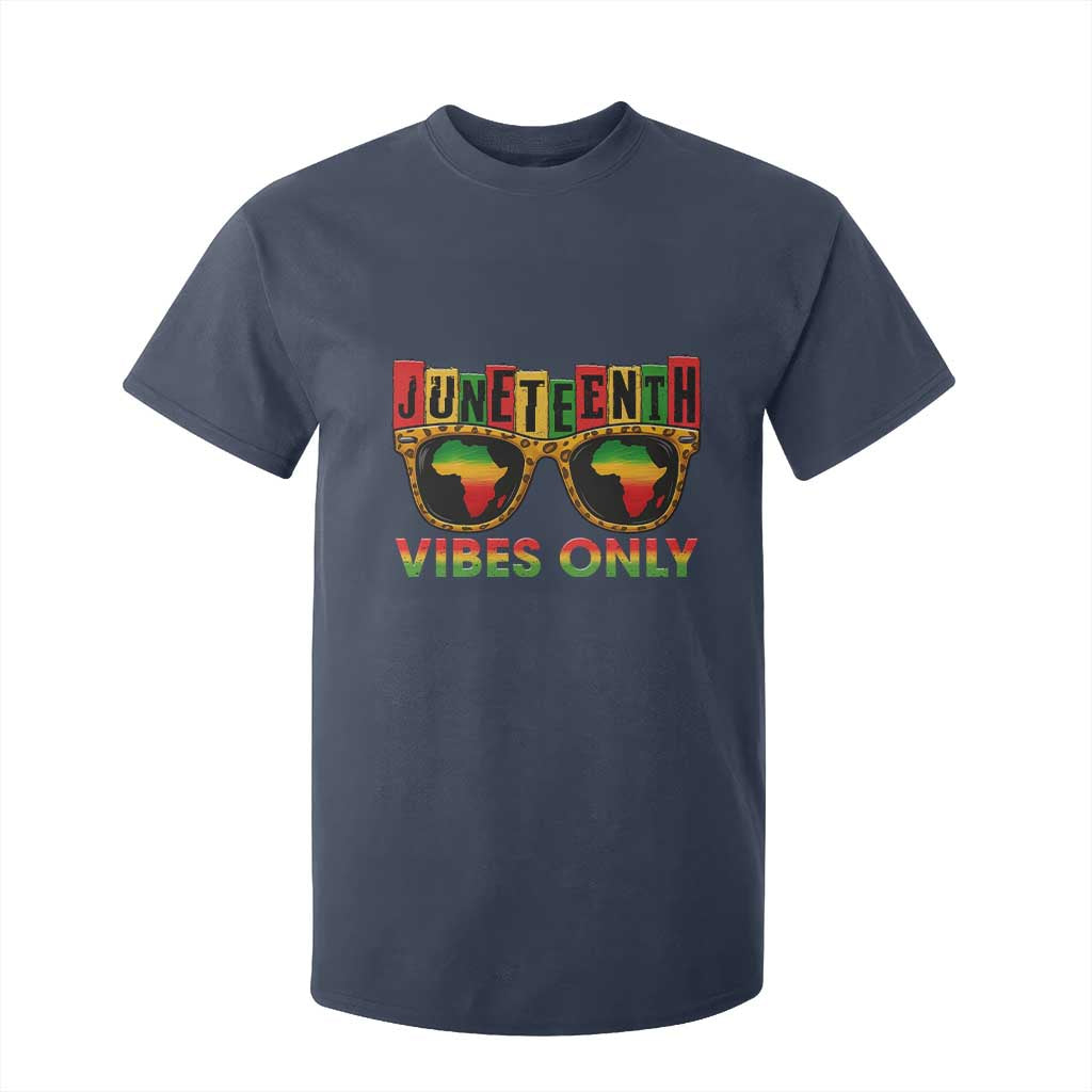 Juneteenth Vibes Only T Shirt For Kid Afro Pride Sunglasses Black History Celebration TS02 Navy Print Your Wear