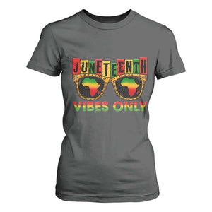 Juneteenth Vibes Only T Shirt For Women Afro Pride Sunglasses Black History Celebration TS02 Dark Heather Print Your Wear