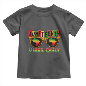 Juneteenth Vibes Only Toddler T Shirt Afro Pride Sunglasses Black History Celebration TS02 Dark Heather Print Your Wear
