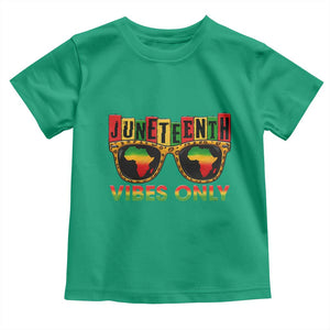 Juneteenth Vibes Only Toddler T Shirt Afro Pride Sunglasses Black History Celebration TS02 Irish Green Print Your Wear