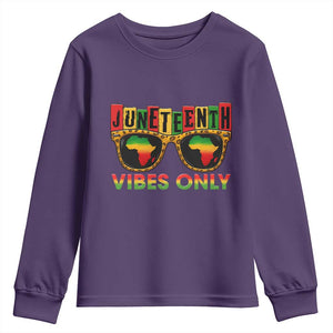 Juneteenth Vibes Only Youth Sweatshirt Afro Pride Sunglasses Black History Celebration TS02 Purple Print Your Wear