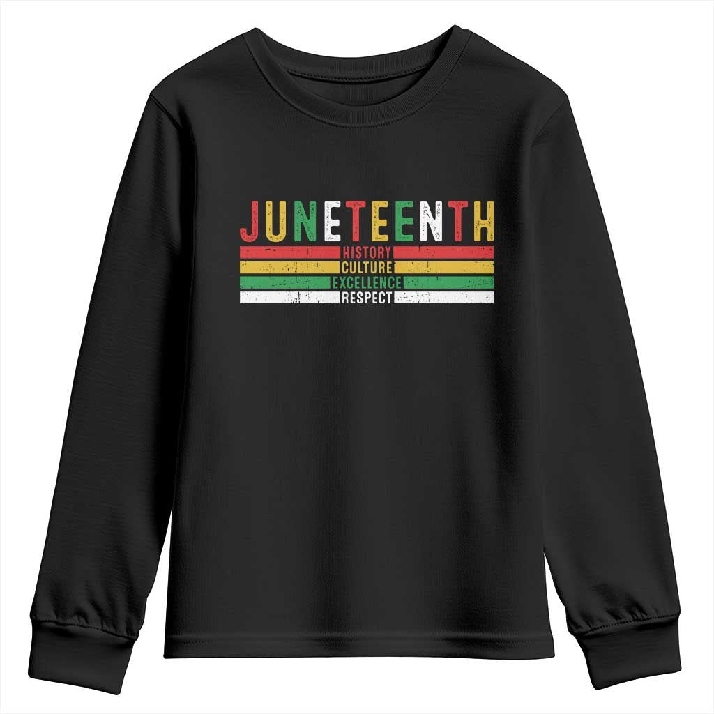 Juneteenth Youth Sweatshirt Black History Culture Excellence Respect Retro Vintage TS10 Black Print Your Wear
