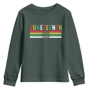 Juneteenth Youth Sweatshirt Black History Culture Excellence Respect Retro Vintage TS10 Dark Forest Green Print Your Wear