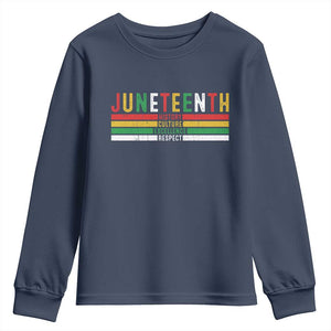 Juneteenth Youth Sweatshirt Black History Culture Excellence Respect Retro Vintage TS10 Navy Print Your Wear