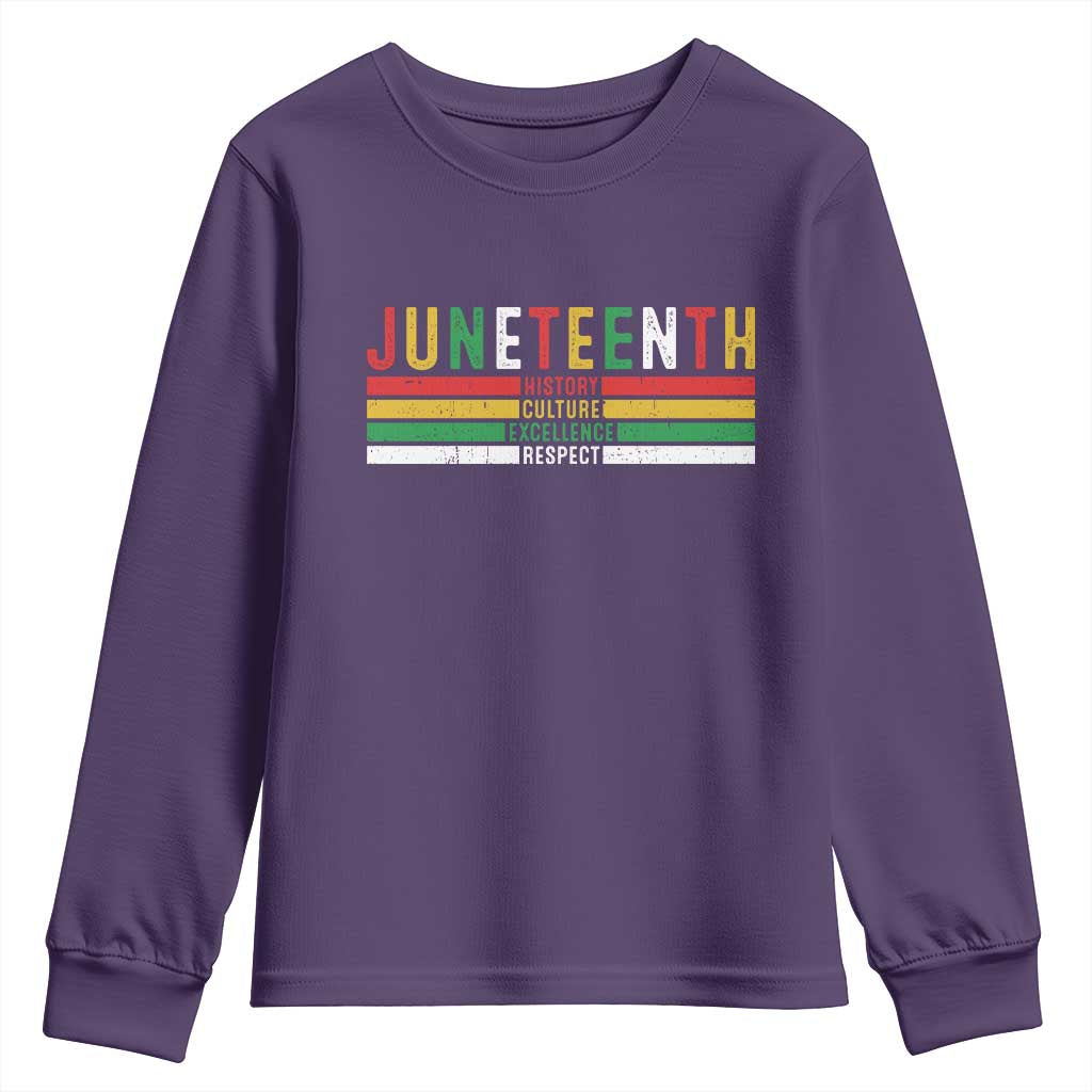 Juneteenth Youth Sweatshirt Black History Culture Excellence Respect Retro Vintage TS10 Purple Print Your Wear