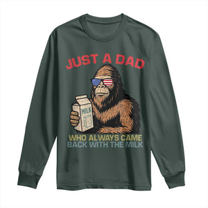 Just A Dad Who Always Came Back With The Milk Long Sleeve Shirt Funny Fathers Day Bigfoot Sasquatch Lovers TS10 Dark Forest Green Print Your Wear