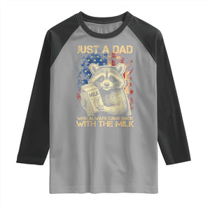 Just A Dad Who Always Came Back With The Milk Raglan Shirt Raccoon American Flag Father's Day TS10 Sport Gray Black Print Your Wear