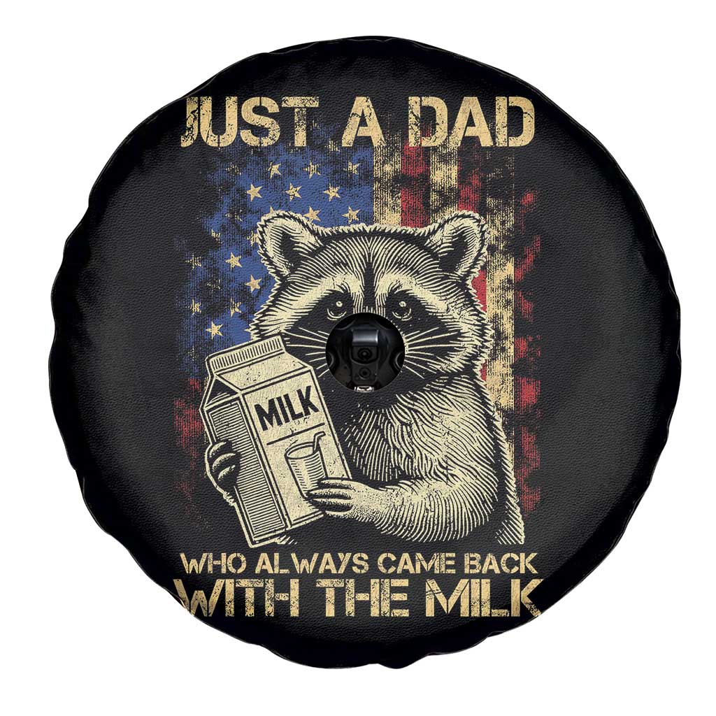 Just A Dad Who Always Came Back With The Milk Spare Tire Cover Raccoon American Flag Father's Day TS10 Print Your Wear