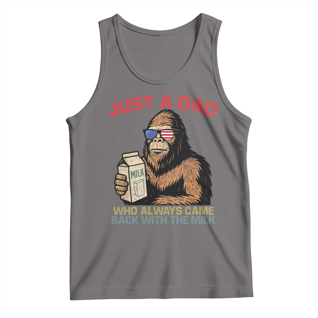 Just A Dad Who Always Came Back With The Milk Tank Top Funny Fathers Day Bigfoot Sasquatch Lovers TS10 Deep Heather Print Your Wear