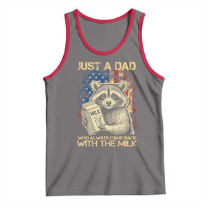 Just A Dad Who Always Came Back With The Milk Tank Top Raccoon American Flag Father's Day TS10 Deep Heather Red Print Your Wear