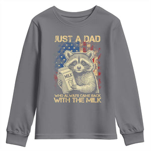 Just A Dad Who Always Came Back With The Milk Youth Sweatshirt Raccoon American Flag Father's Day TS10 Charcoal Print Your Wear