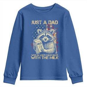 Just A Dad Who Always Came Back With The Milk Youth Sweatshirt Raccoon American Flag Father's Day TS10 Royal Blue Print Your Wear