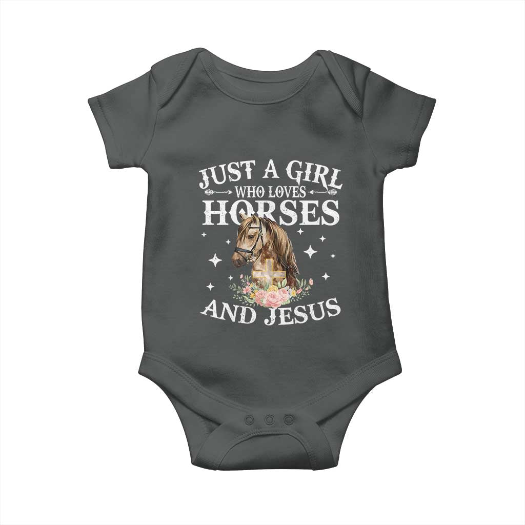 Just A Girl Who Loves Horses And Jesus Baby Onesie Christian Girls Horse TS11 Dark Heather Print Your Wear