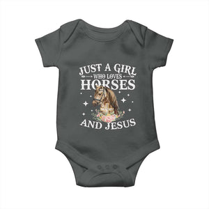 Just A Girl Who Loves Horses And Jesus Baby Onesie Christian Girls Horse TS11 Dark Heather Print Your Wear
