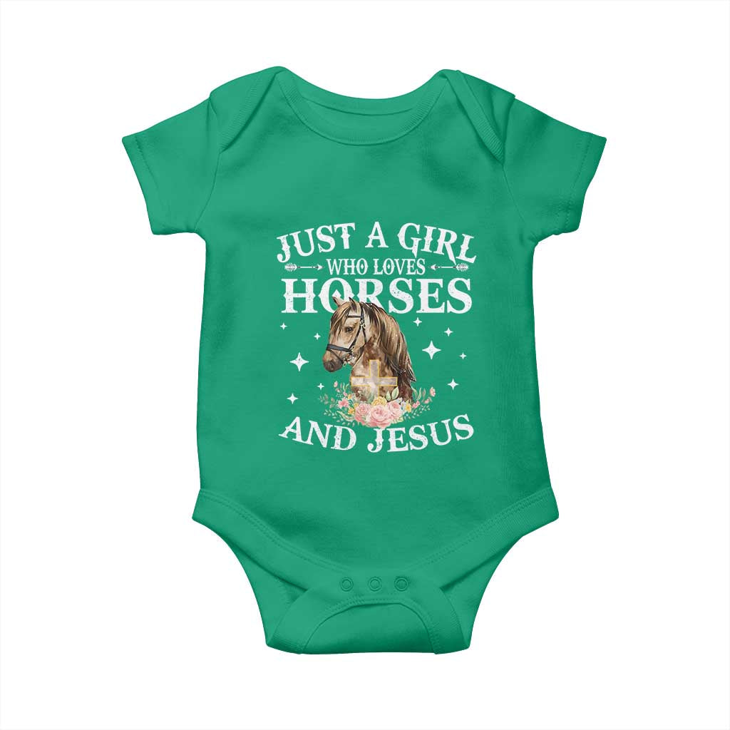 Just A Girl Who Loves Horses And Jesus Baby Onesie Christian Girls Horse TS11 Irish Green Print Your Wear