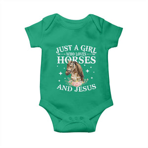 Just A Girl Who Loves Horses And Jesus Baby Onesie Christian Girls Horse TS11 Irish Green Print Your Wear