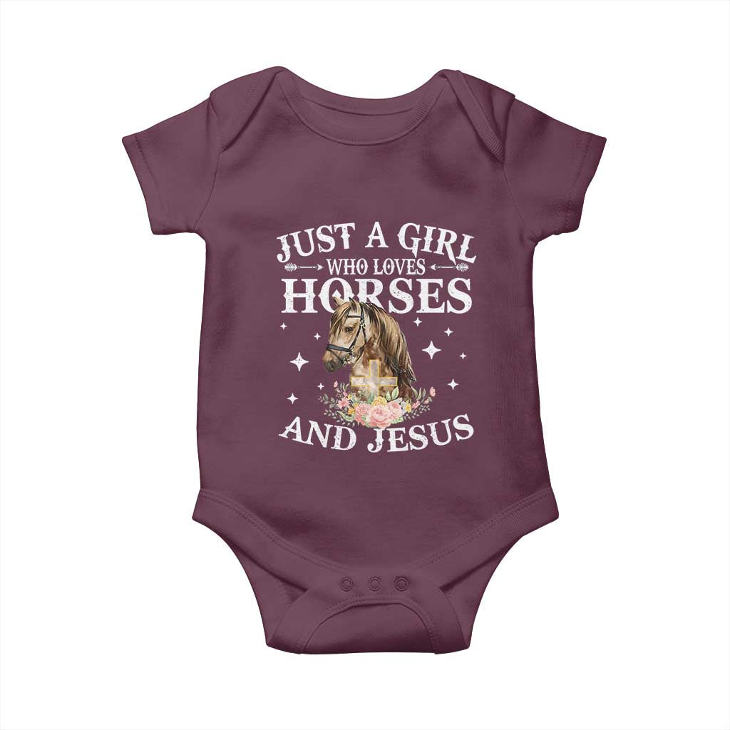 Just A Girl Who Loves Horses And Jesus Baby Onesie Christian Girls Horse TS11 Maroon Print Your Wear