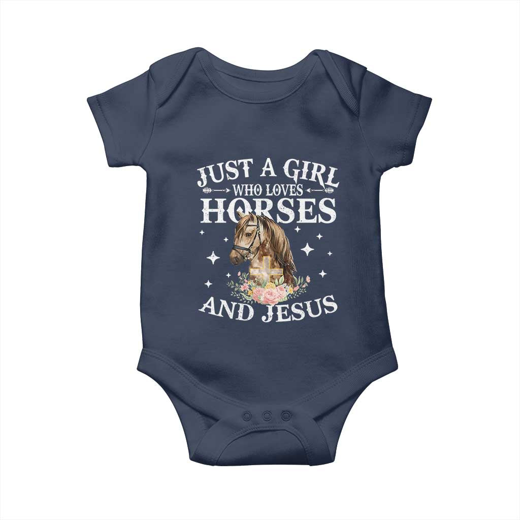 Just A Girl Who Loves Horses And Jesus Baby Onesie Christian Girls Horse TS11 Navy Print Your Wear