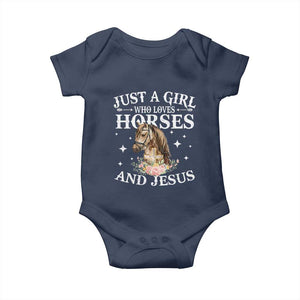 Just A Girl Who Loves Horses And Jesus Baby Onesie Christian Girls Horse TS11 Navy Print Your Wear