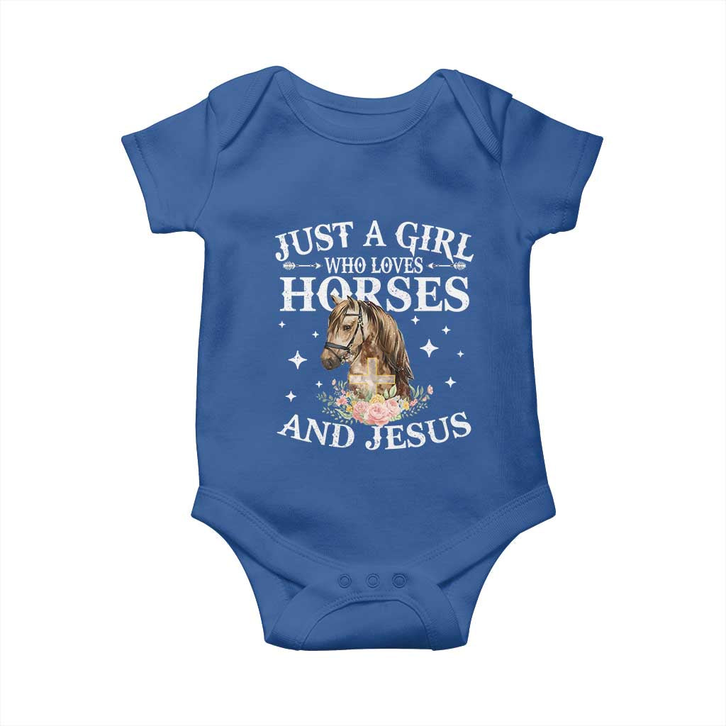 Just A Girl Who Loves Horses And Jesus Baby Onesie Christian Girls Horse TS11 Royal Blue Print Your Wear