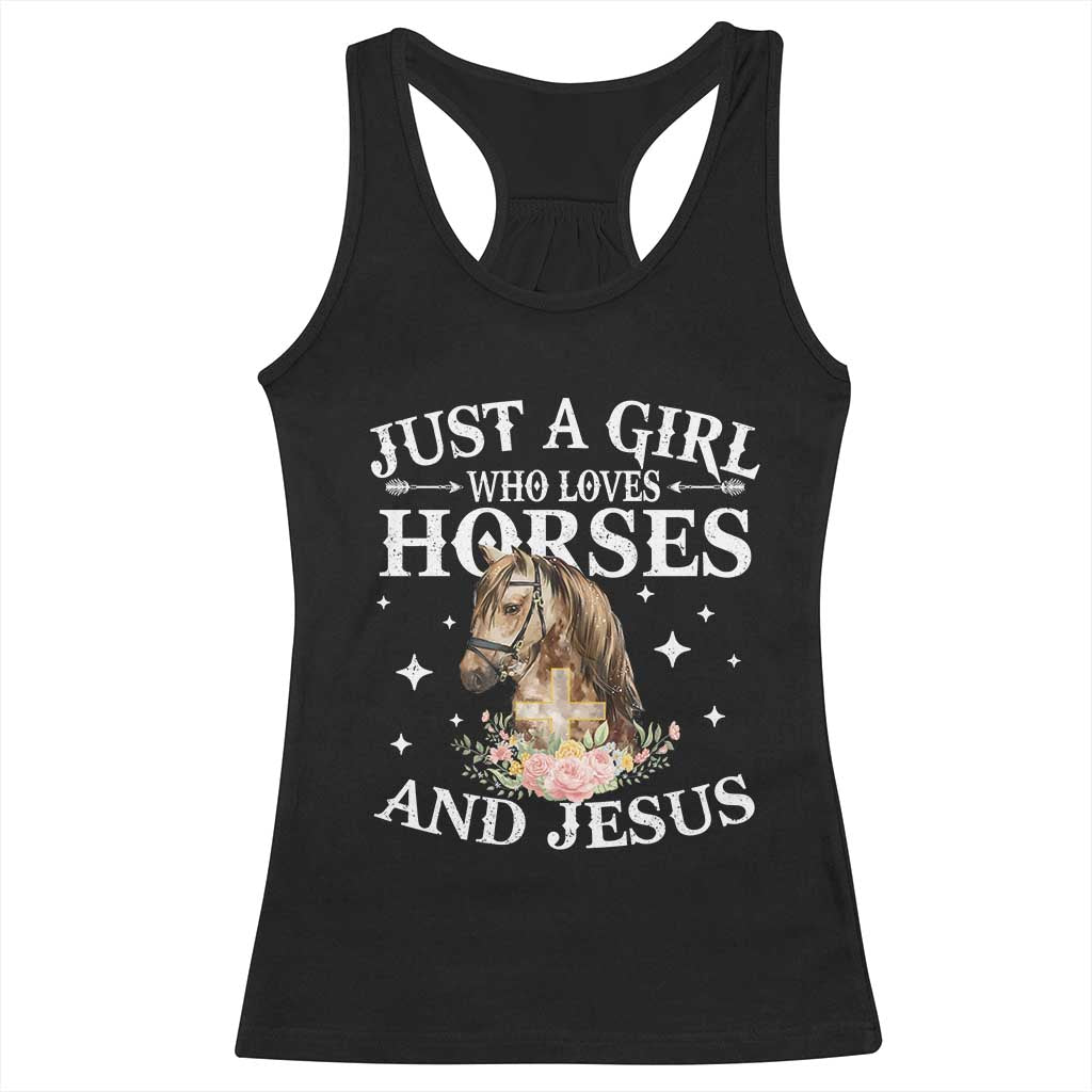 Just A Girl Who Loves Horses And Jesus Racerback Tank Top Christian Girls Horse TS11 Black Print Your Wear