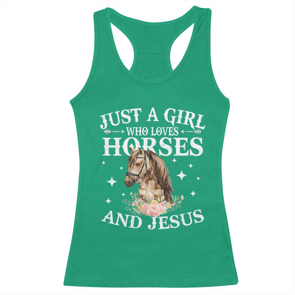 Just A Girl Who Loves Horses And Jesus Racerback Tank Top Christian Girls Horse TS11 Irish Green Print Your Wear