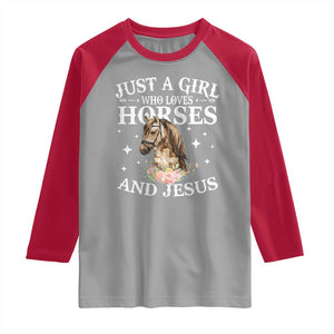 Just A Girl Who Loves Horses And Jesus Raglan Shirt Christian Girls Horse TS11 Sport Gray Red Print Your Wear