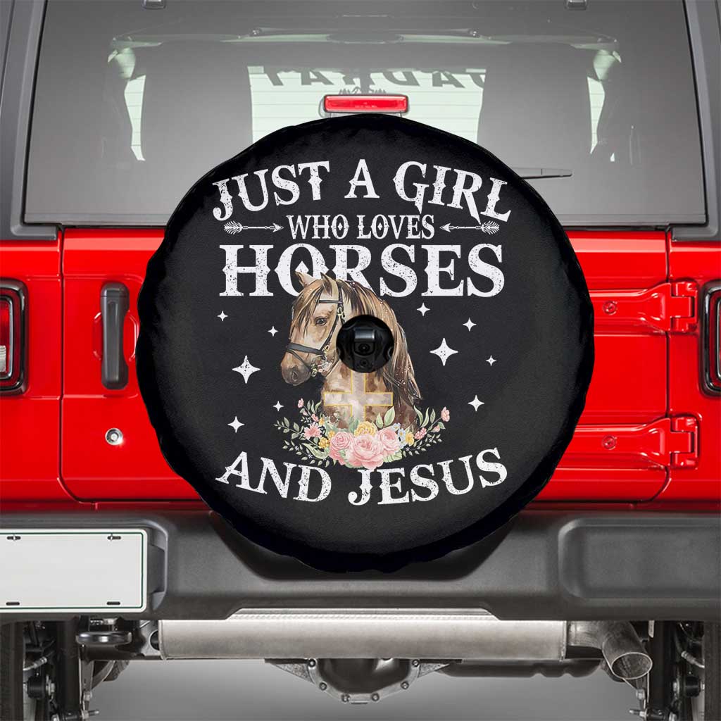 Just A Girl Who Loves Horses And Jesus Spare Tire Cover Christian Girls Horse TS11 Black Print Your Wear