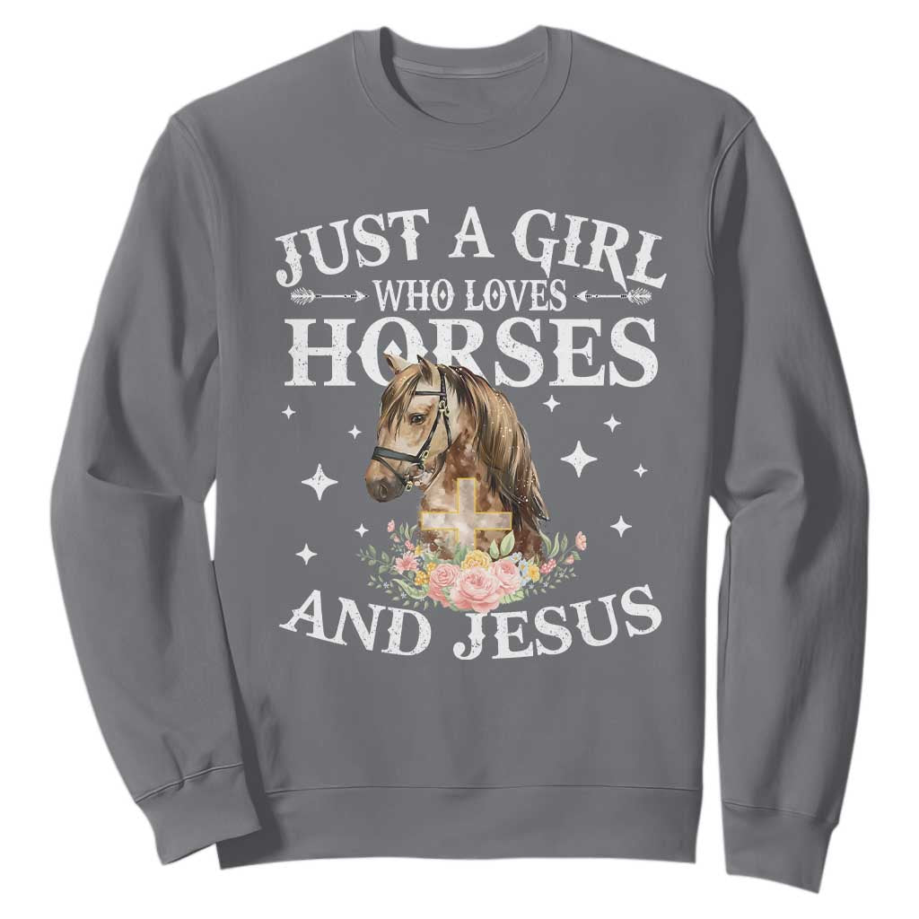 Just A Girl Who Loves Horses And Jesus Sweatshirt Christian Girls Horse TS11 Charcoal Print Your Wear