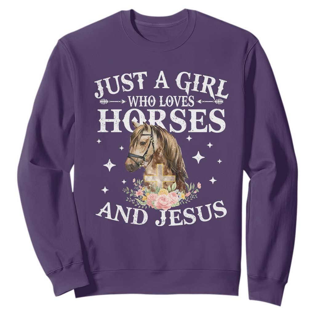 Just A Girl Who Loves Horses And Jesus Sweatshirt Christian Girls Horse TS11 Purple Print Your Wear