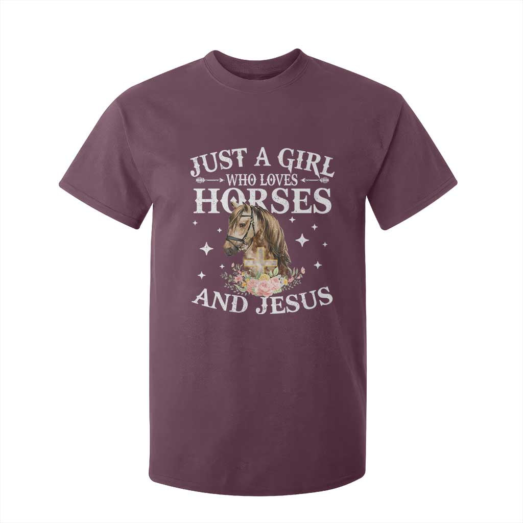 Just A Girl Who Loves Horses And Jesus T Shirt For Kid Christian Girls Horse TS11 Maroon Print Your Wear