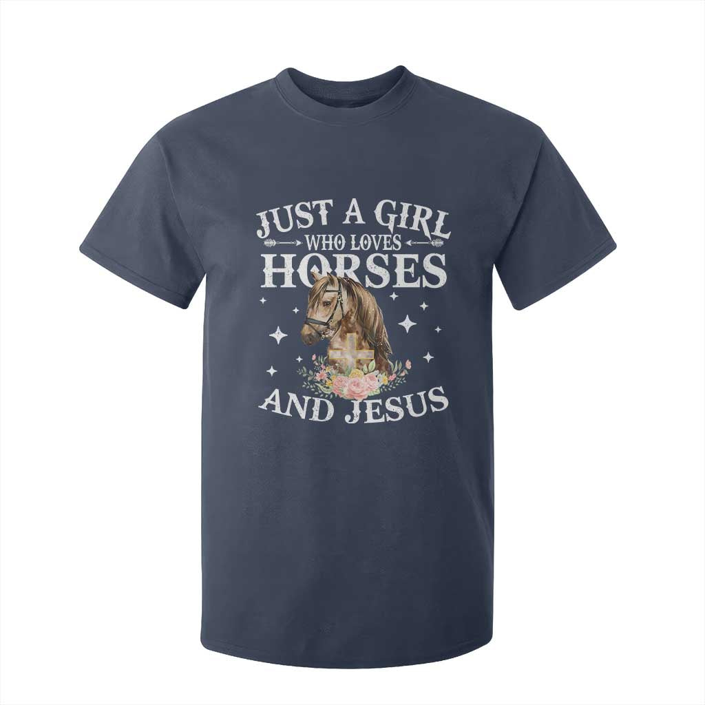 Just A Girl Who Loves Horses And Jesus T Shirt For Kid Christian Girls Horse TS11 Navy Print Your Wear