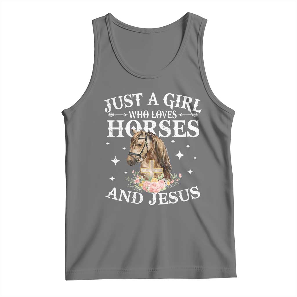 Just A Girl Who Loves Horses And Jesus Tank Top Christian Girls Horse TS11 Black Heather Print Your Wear