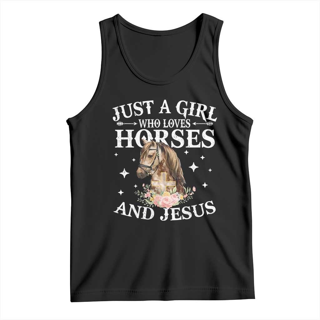 Just A Girl Who Loves Horses And Jesus Tank Top Christian Girls Horse TS11 Black Print Your Wear