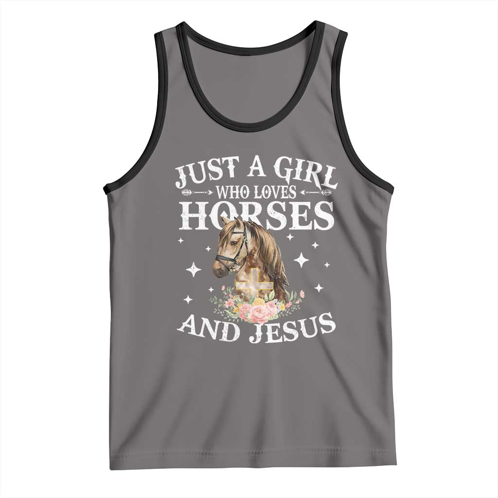 Just A Girl Who Loves Horses And Jesus Tank Top Christian Girls Horse TS11 Deep Heather Black Print Your Wear