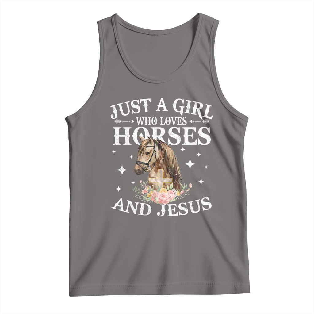 Just A Girl Who Loves Horses And Jesus Tank Top Christian Girls Horse TS11 Deep Heather Print Your Wear