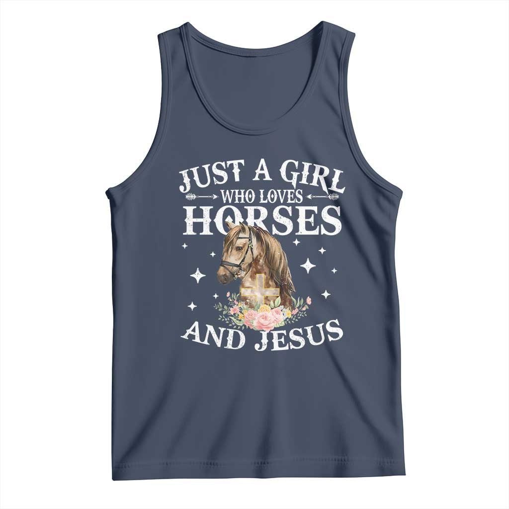Just A Girl Who Loves Horses And Jesus Tank Top Christian Girls Horse TS11 Navy Print Your Wear