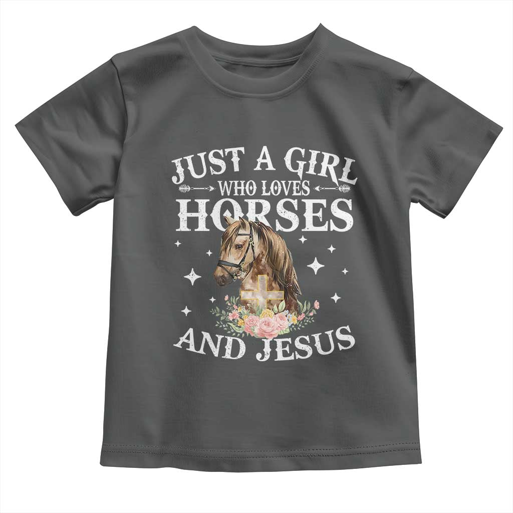 Just A Girl Who Loves Horses And Jesus Toddler T Shirt Christian Girls Horse TS11 Dark Heather Print Your Wear