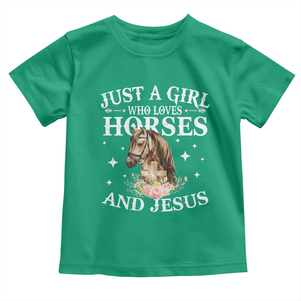 Just A Girl Who Loves Horses And Jesus Toddler T Shirt Christian Girls Horse TS11 Irish Green Print Your Wear