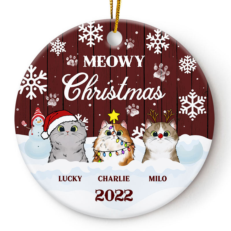 Personalized JP Christmas Ornaments Meowy Gift For Cat Lovers Circle Ceramic CTM Ornament Custom - Printyourwear
